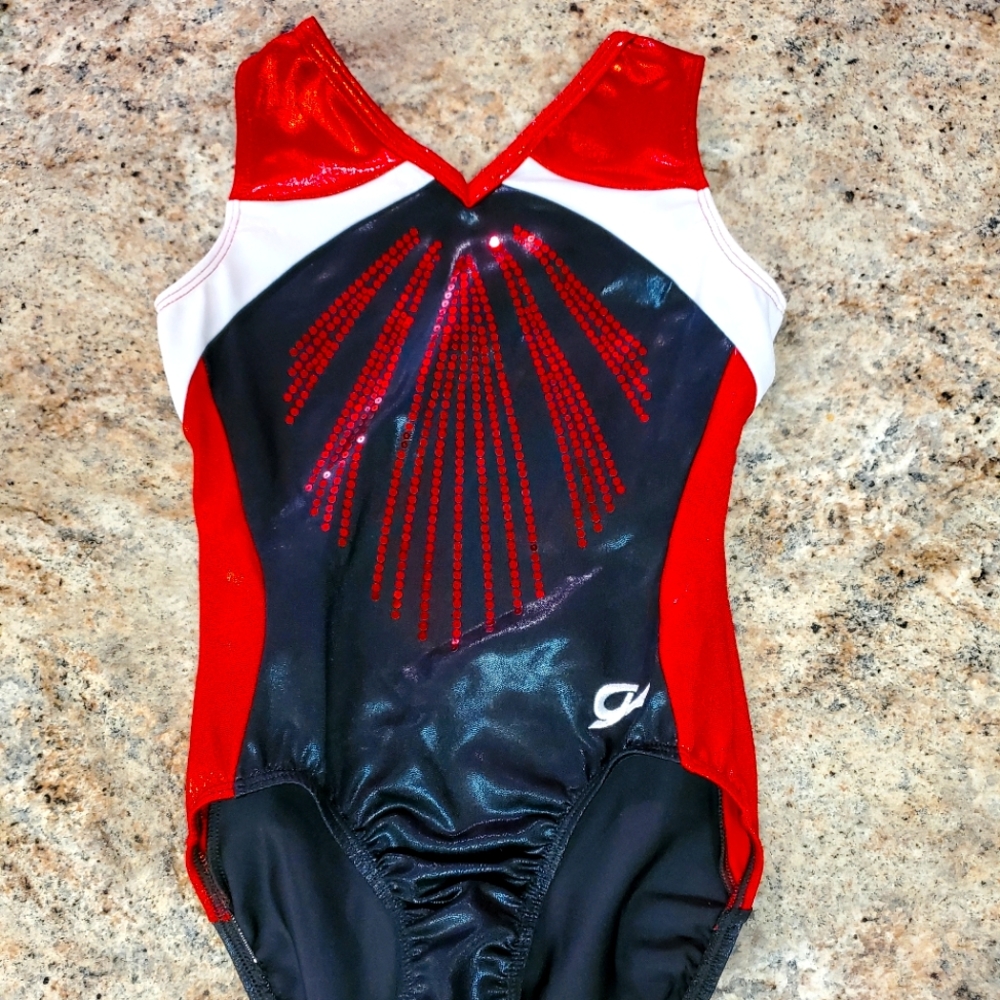 COMPETITION GK Elite Small Gymnastics Dance Leotard Red Black Sequins Mystique